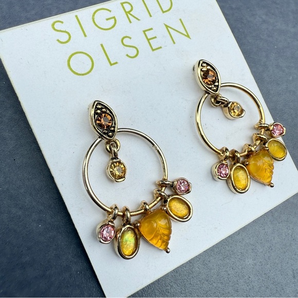 Sigrid Olsen Gold Earrings with Yellow and Pink Accents - Picture 5 of 8